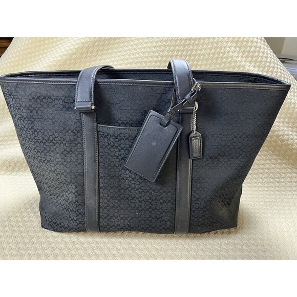 Coach Black Textured Tote Bag with Leather Accents - Picture 1 of 16